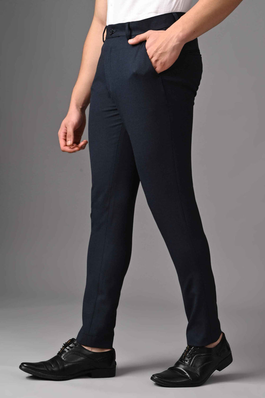 Ankle-Fit 4-Way Stretch Trouser – Navy Mélange