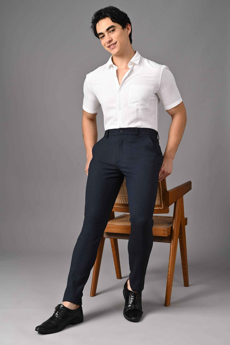 Ankle-Fit 4-Way Stretch Trouser – Navy Mélange