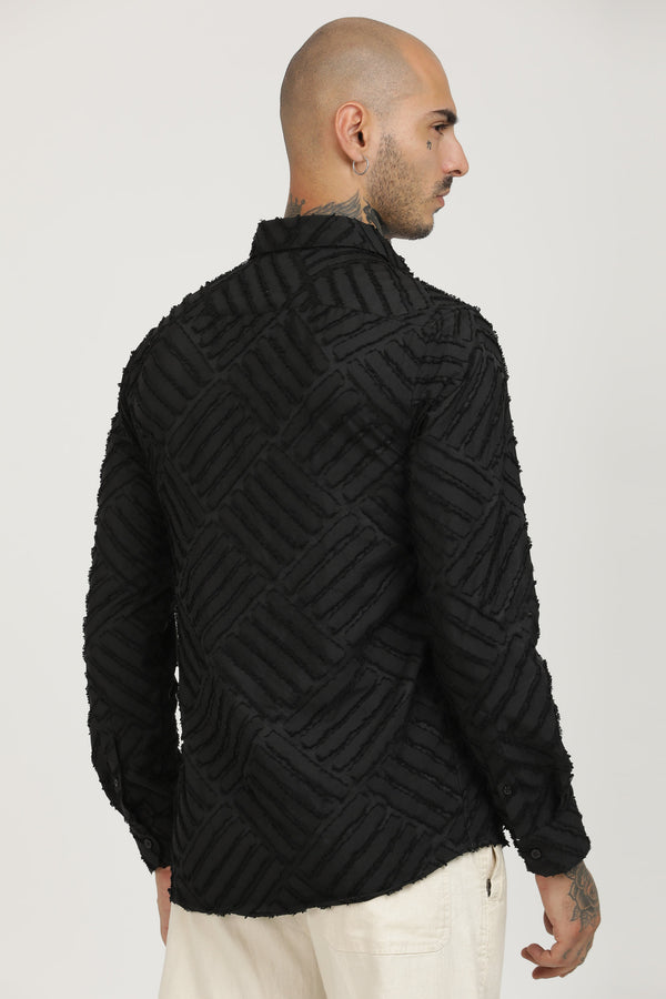 Black  4-Way Stretch Inverted Jakarta Casual Shirt (image 1)