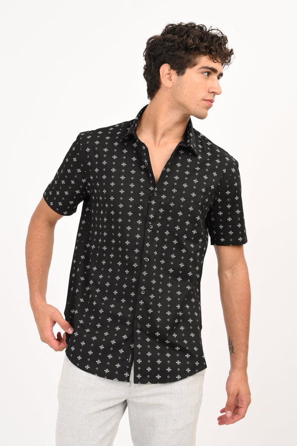 Black Printed Half Sleeve Casual Shirt (image 2)