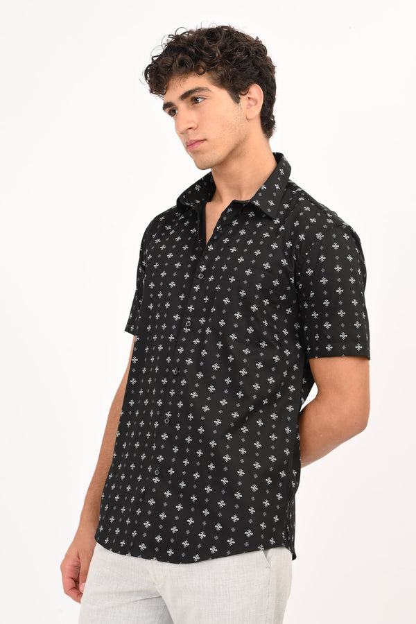 Black Printed Half Sleeve Casual Shirt (image 3)