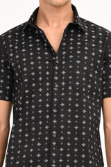 Black Printed Half Sleeve Casual Shirt - IVYN