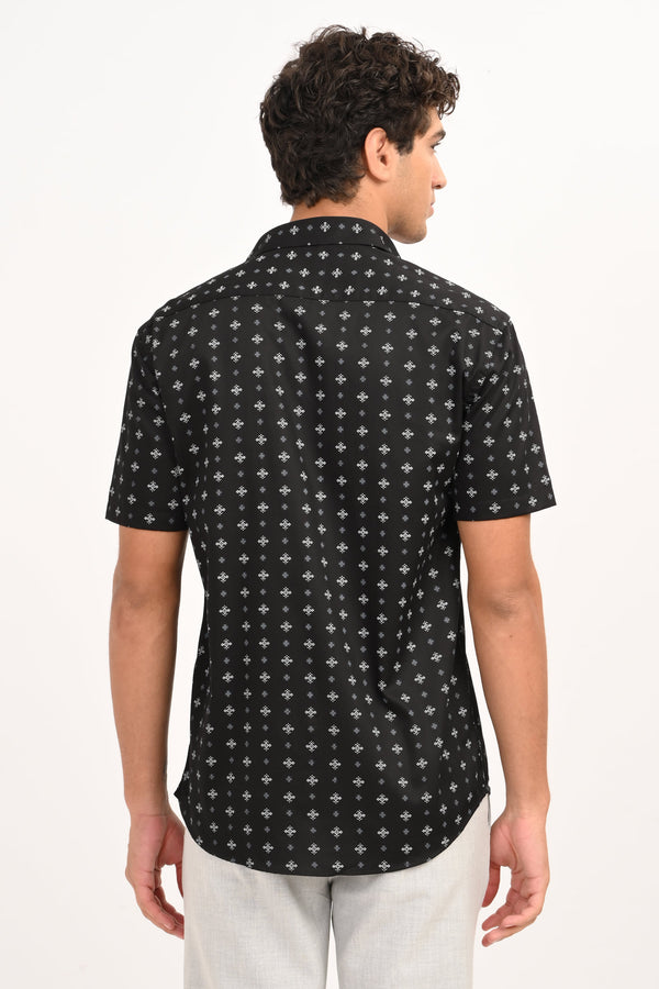Black Printed Half Sleeve Casual Shirt (image 6)