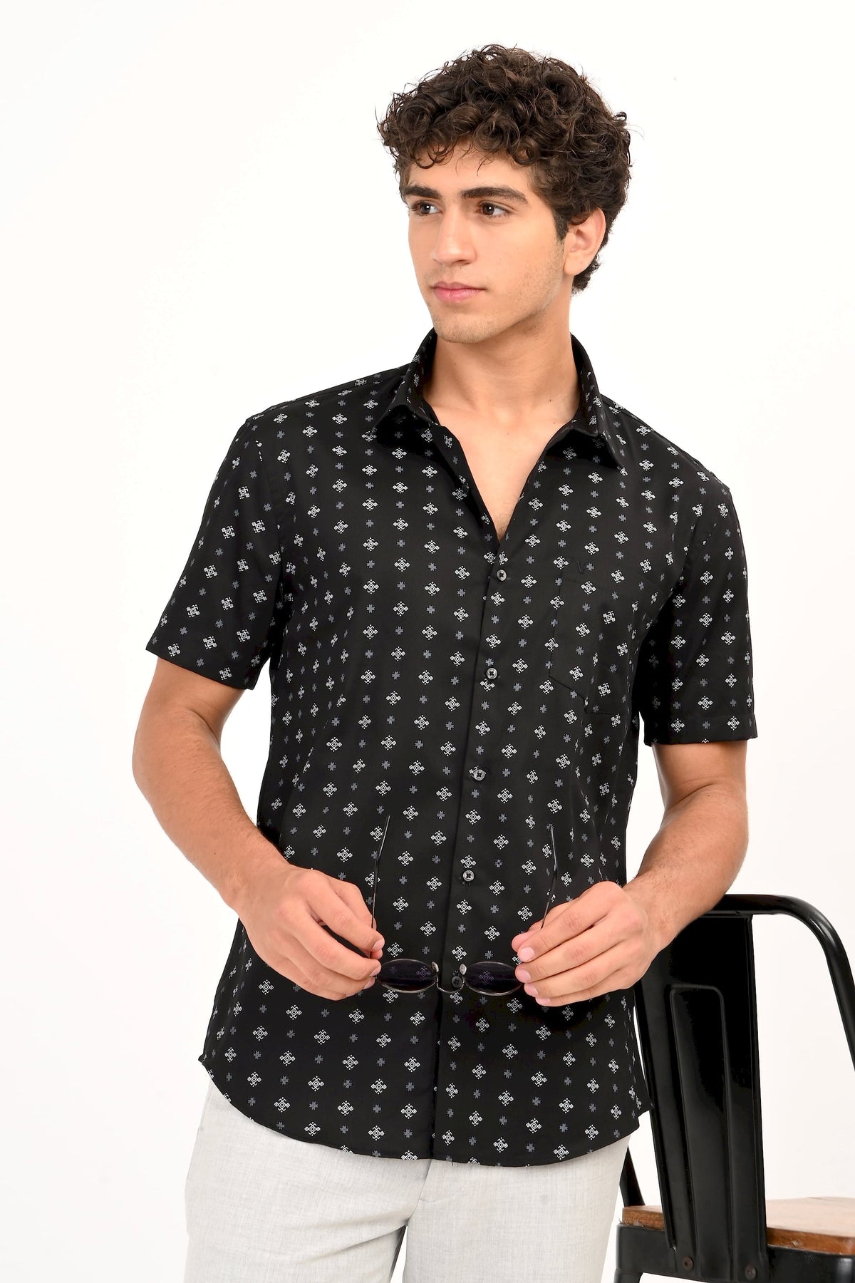 Black Printed Half Sleeve Casual Shirt