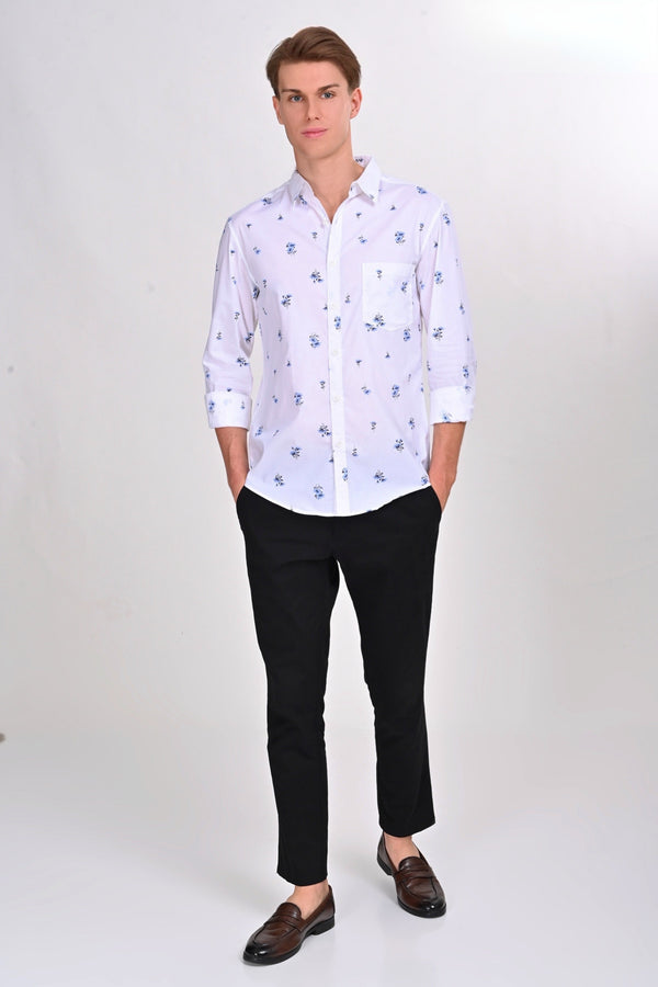 White and Blue Floral Printed Shirt (image 2)