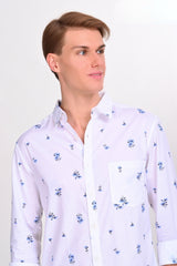 White and Blue Floral Printed Shirt - IVYN