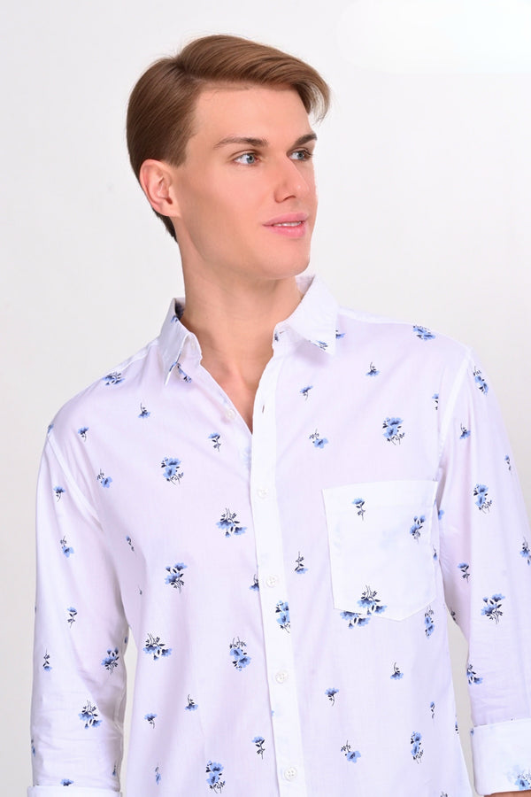 White and Blue Floral Printed Shirt (image 5)