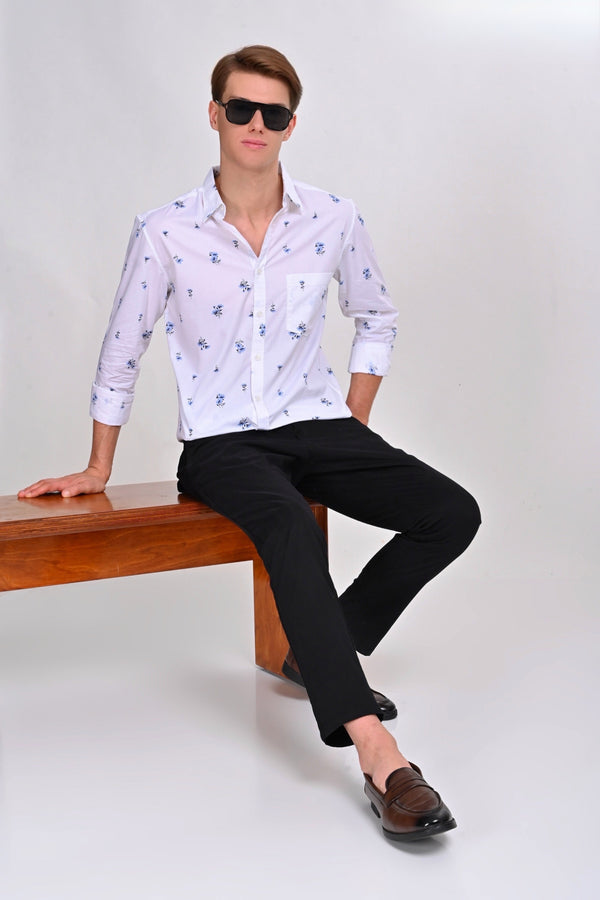 White and Blue Floral Printed Shirt (image 1)