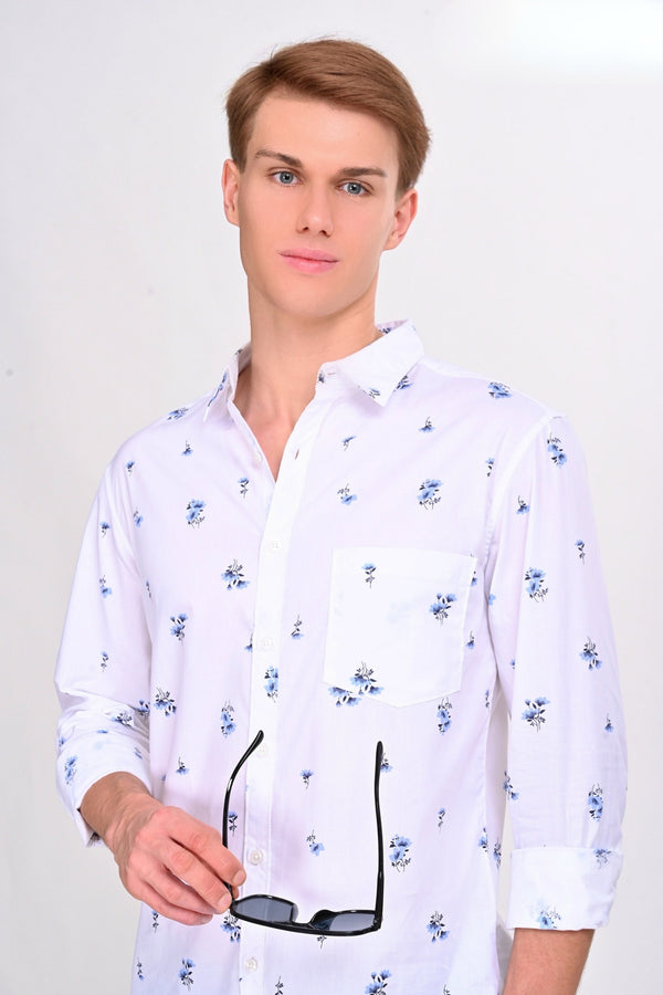 White and Blue Floral Printed Shirt (image 4)