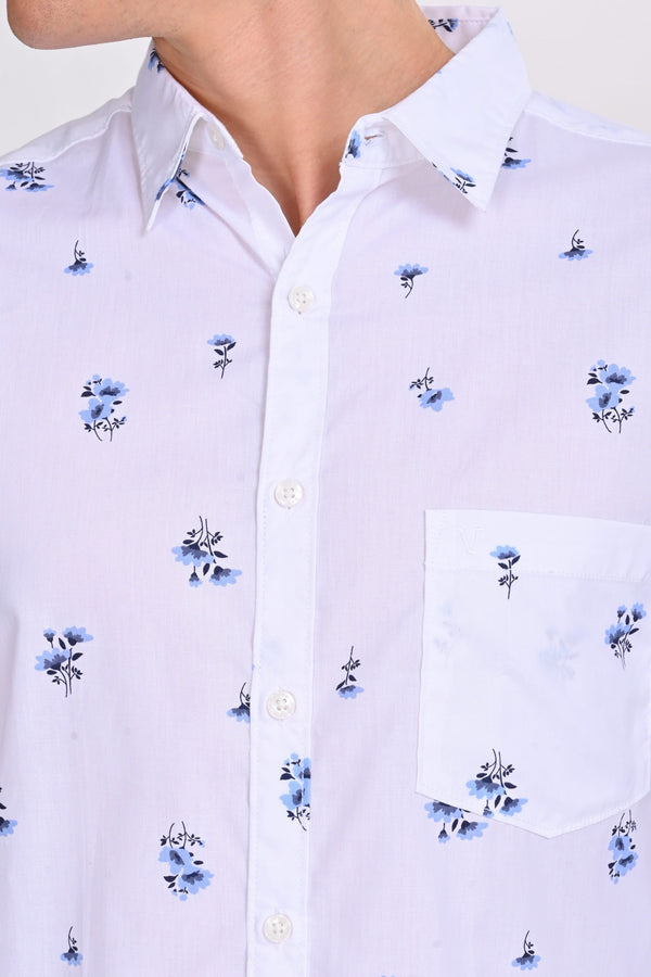 White and Blue Floral Printed Shirt — alternate view