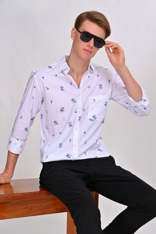 White and Blue Floral Printed Shirt (image 6)