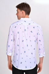 White and Blue Floral Printed Shirt - IVYN