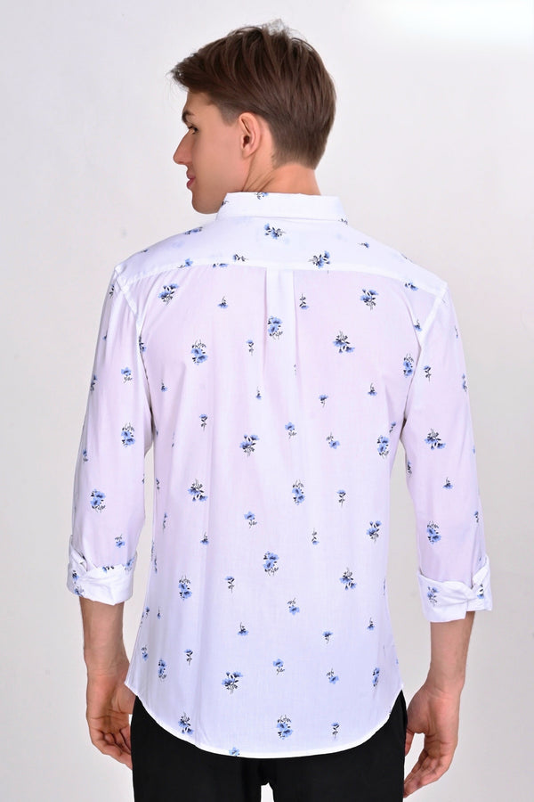 White and Blue Floral Printed Shirt (image 3)