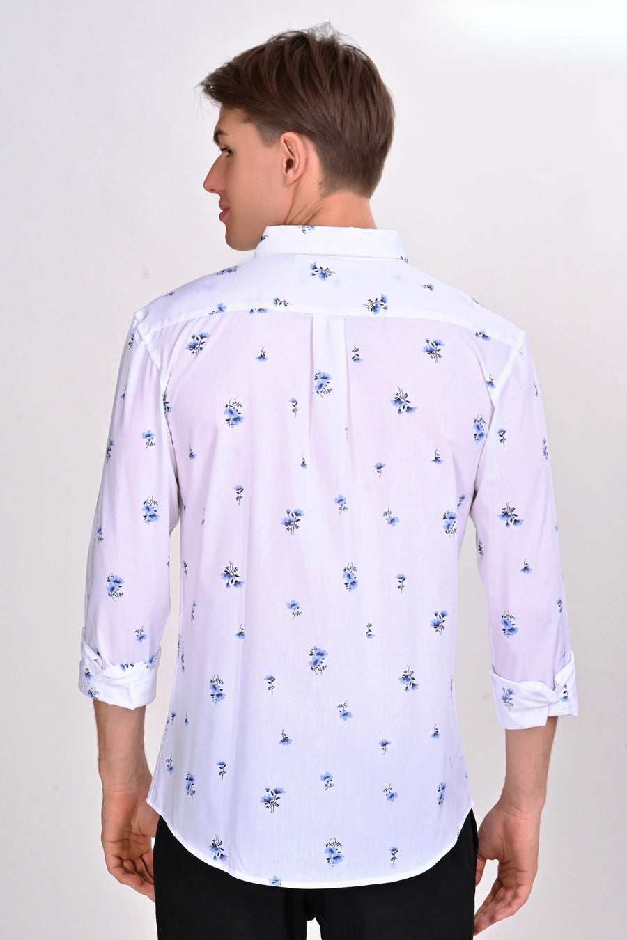 White and Blue Floral Printed Shirt - IVYN