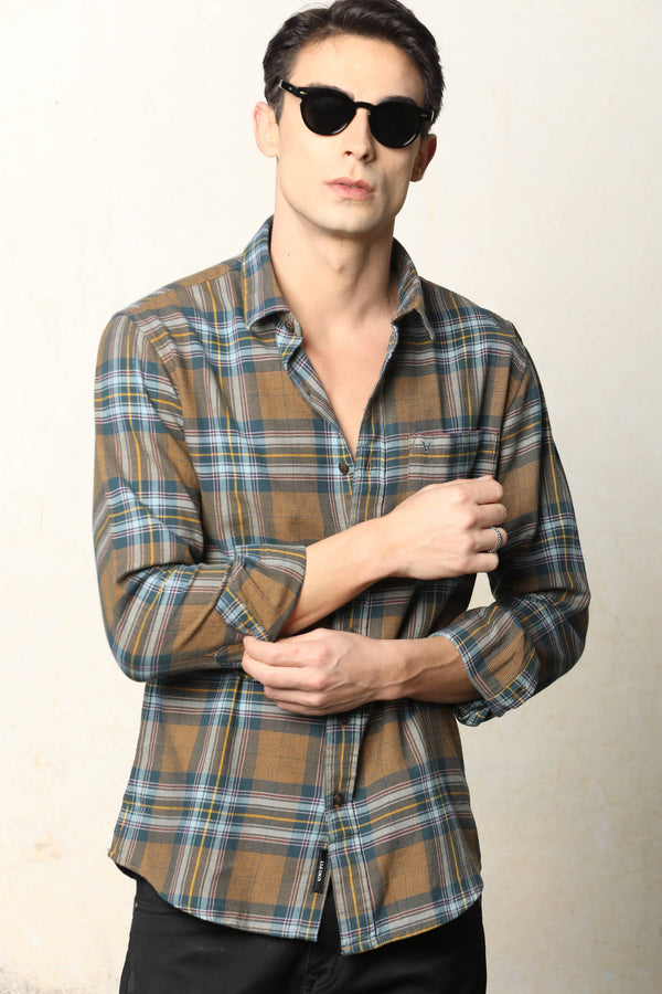 Brown & Blue Checked Casual Shirt (image 2)