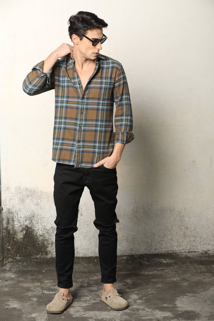 Brown & Blue Checked Casual Shirt – Slim Fit | IVYN - IVYN