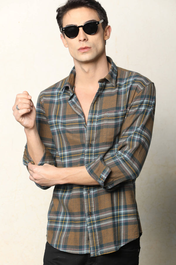 Brown & Blue Checked Casual Shirt (image 5)