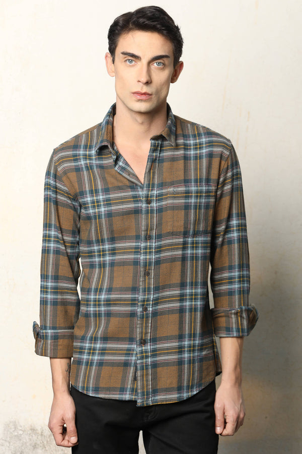 Brown & Blue Checked Casual Shirt (image 4)