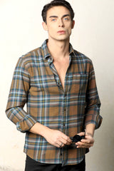 Brown & Blue Checked Casual Shirt