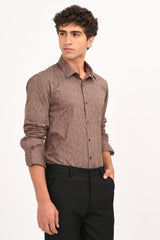 Brown Leaf Print Full Sleeve Casual Shirt - IVYN