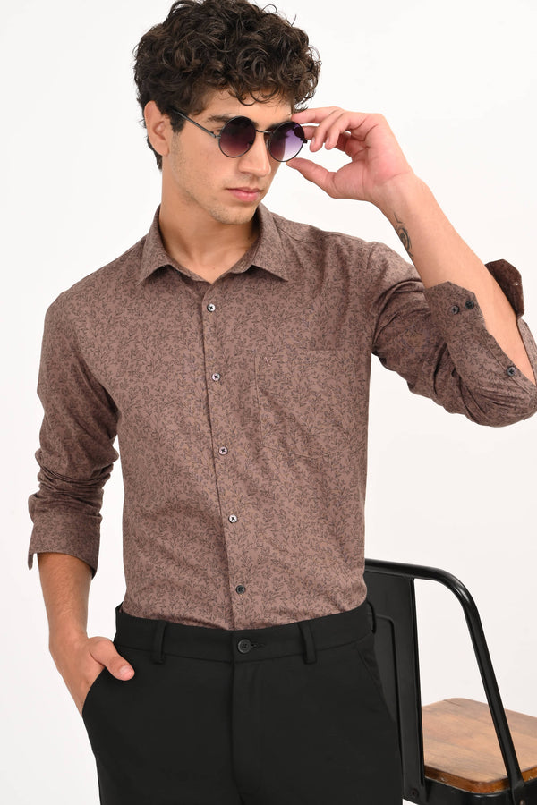 IVYN Signature Brown Leaf Print Full Sleeve Shirt (image 4)