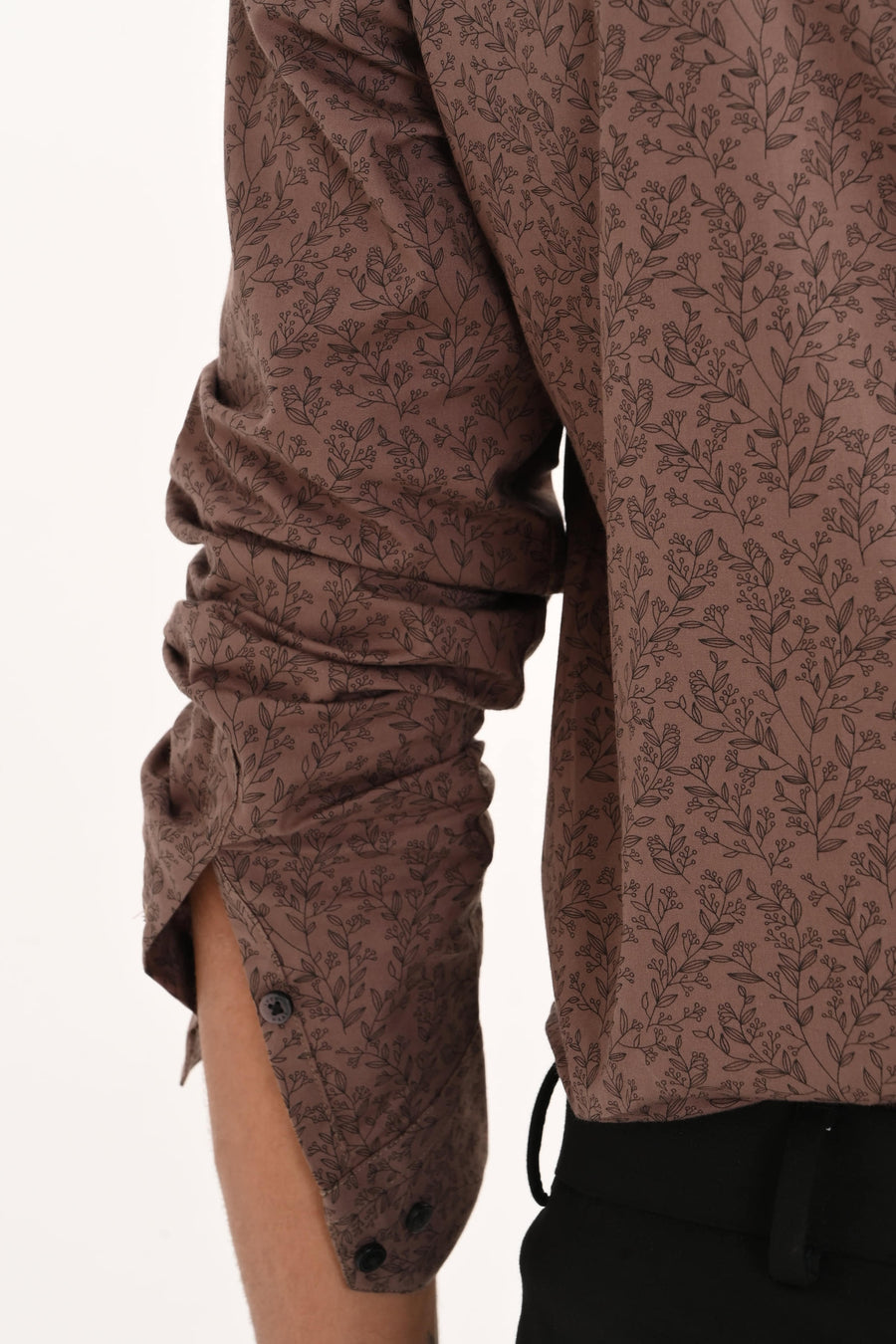 Brown Leaf Print Full Sleeve Casual Shirt - IVYN