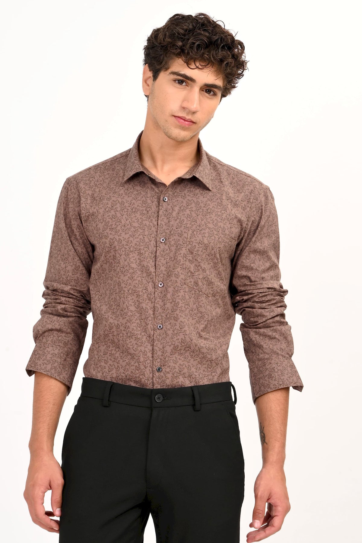 IVYN Signature Brown Leaf Print Full Sleeve Shirt