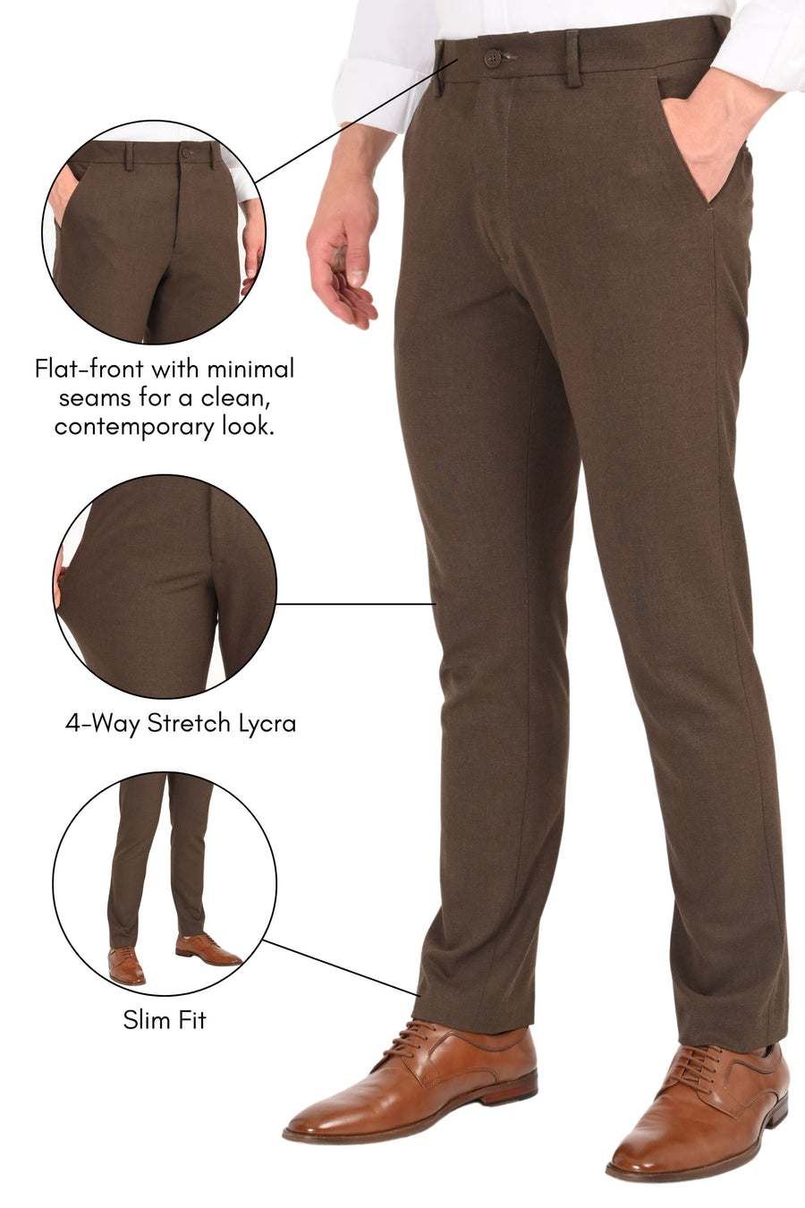 Brown Mélange – Ultra Slim Fit 4-Way Stretch Formal Trouser - IVYN