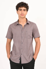 Brown Printed Half Sleeve Casual Shirt - IVYN