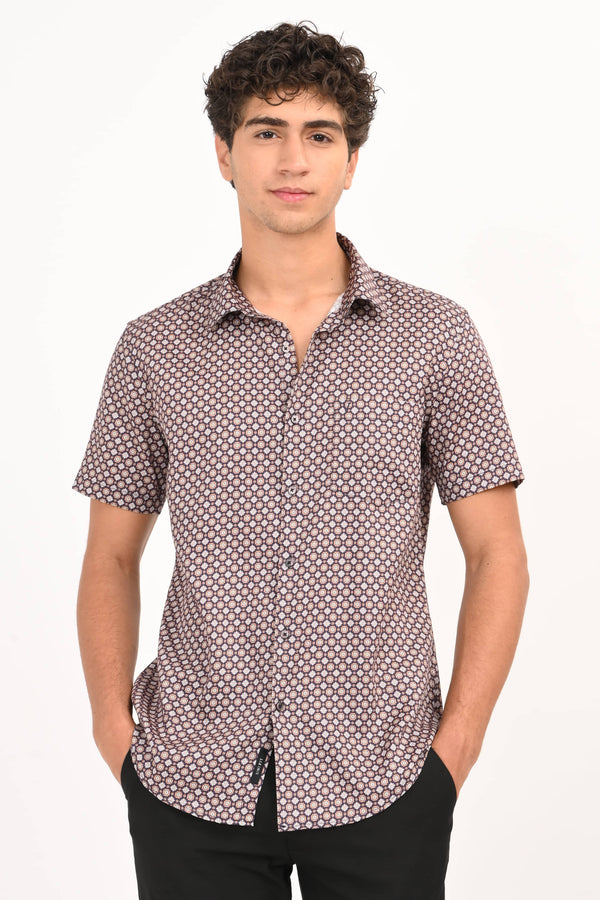 Brown Printed Half Sleeve Casual Shirt (image 1)