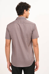 Brown Printed Half Sleeve Casual Shirt - IVYN