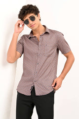 Brown Printed Half Sleeve Casual Shirt