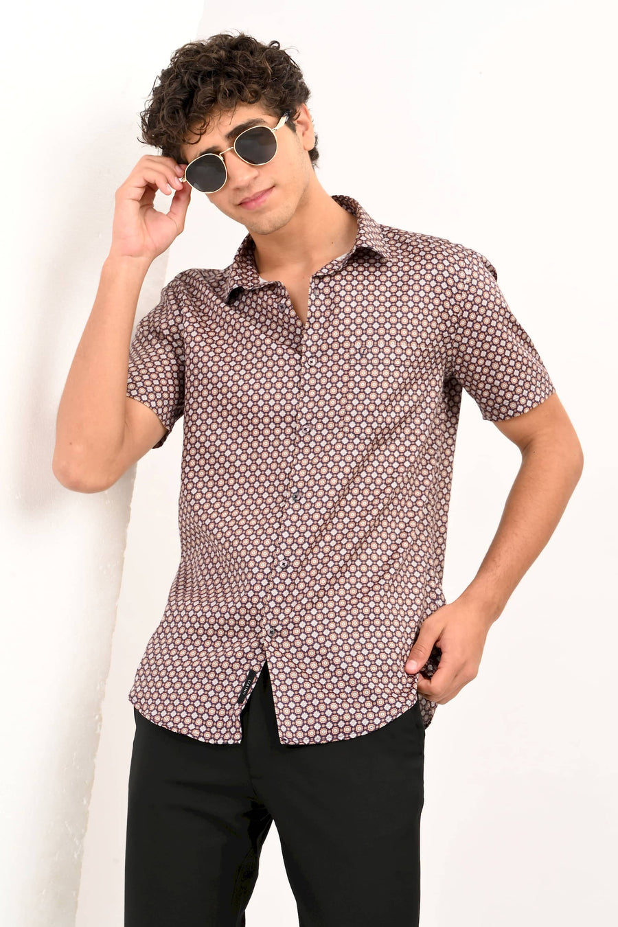 Brown Printed Half Sleeve Casual Shirt