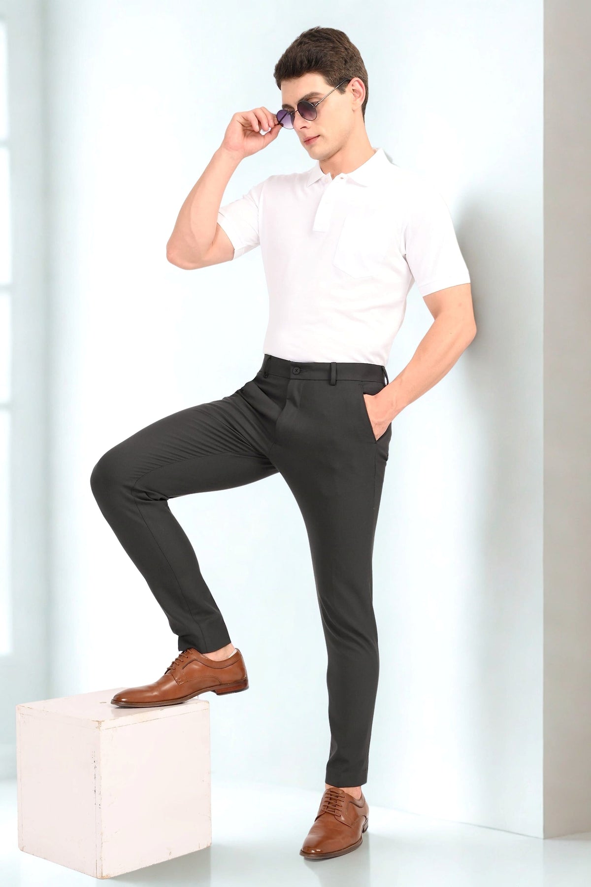Charcoal Black – Ankle Fit 4-Way Stretch Formal Trouser