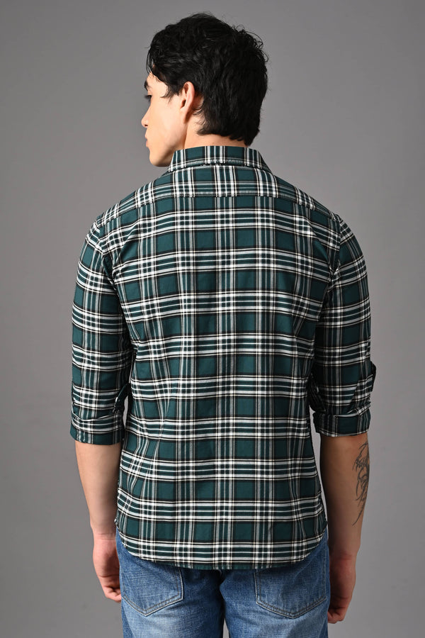 Checked Cotton Casual Shirt - Dark Green (image 5)