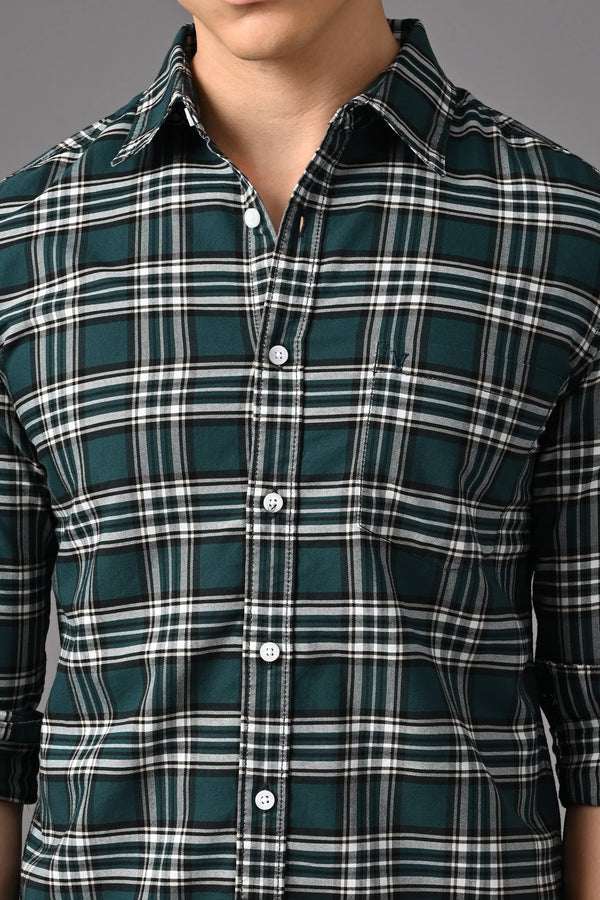 Checked Cotton Casual Shirt - Dark Green (image 6)