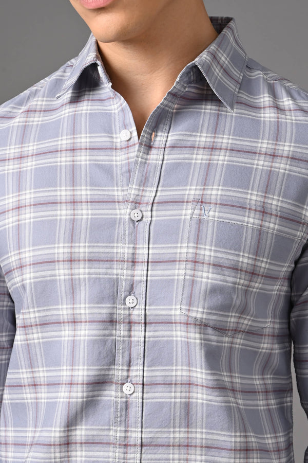 Checked Cotton Casual Shirt - Lavender Grey (image 3)