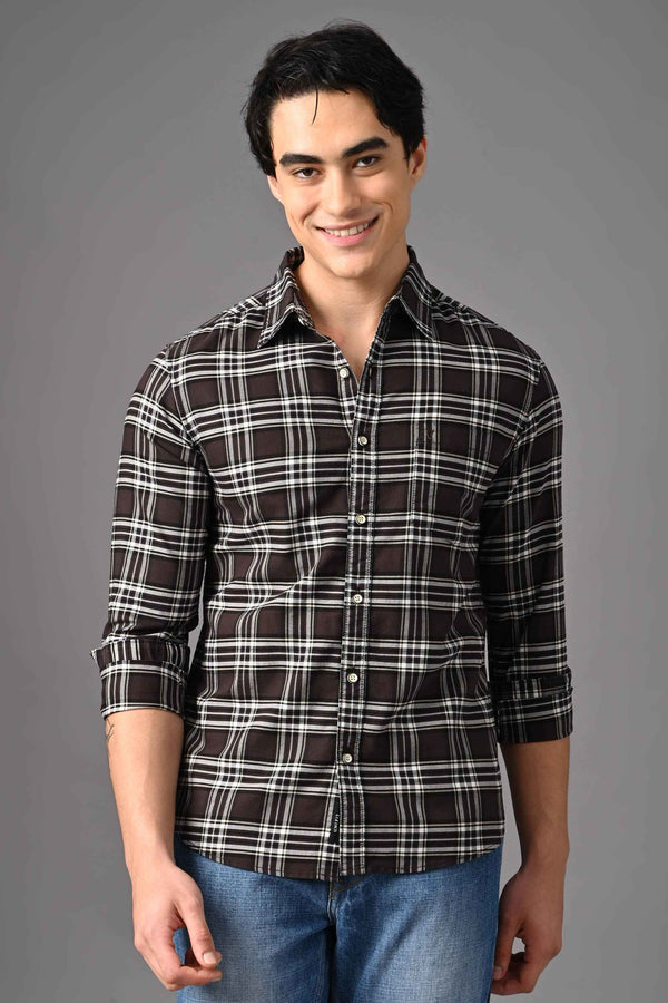 Checked Cotton Casual Shirt - Dark Brown