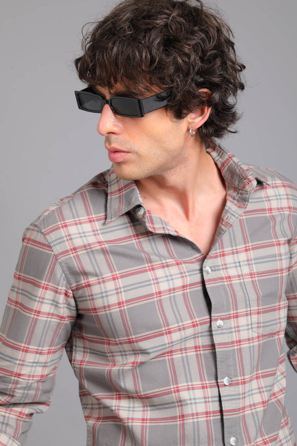 Checked Cotton Casual Shirt - Red & Grey (image 6)
