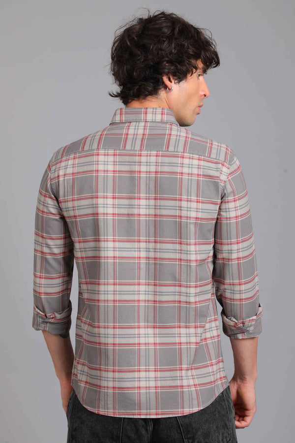 Checked Cotton Casual Shirt - Red & Grey (image 1)