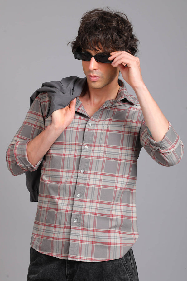 Checked Cotton Casual Shirt - Red & Grey (image 4)