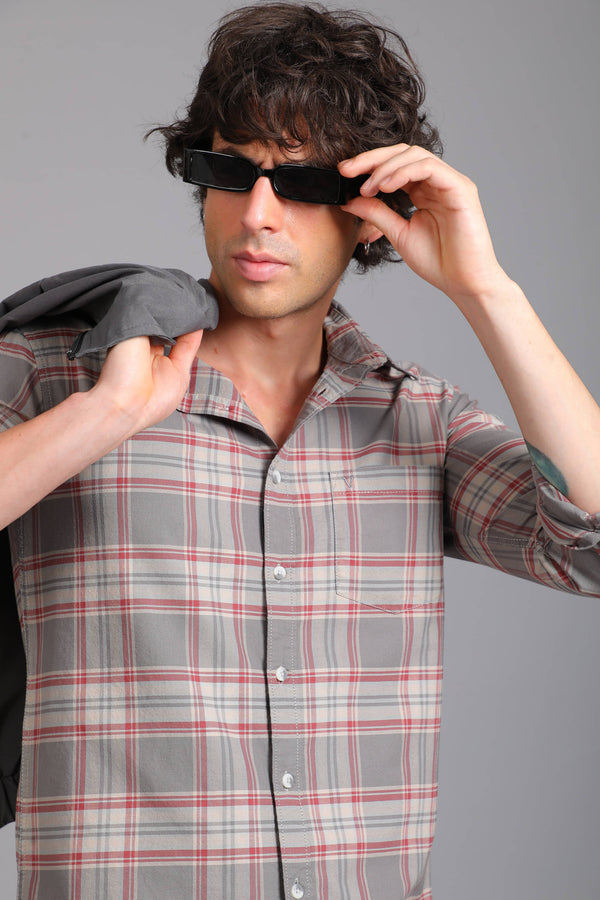 Checked Cotton Casual Shirt - Red & Grey (image 5)