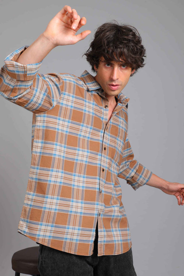 Checked Cotton Casual Shirt - Brown & Blue (image 3)