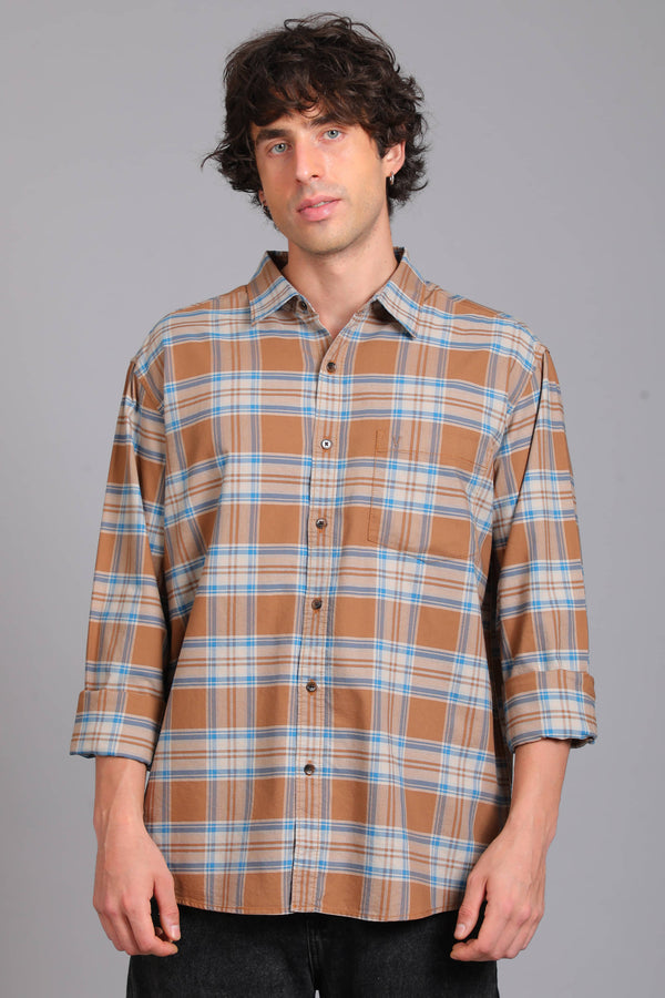 Checked Cotton Casual Shirt - Brown & Blue (image 4)