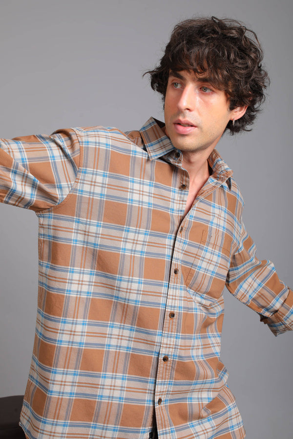 Checked Cotton Casual Shirt - Brown & Blue (image 6)