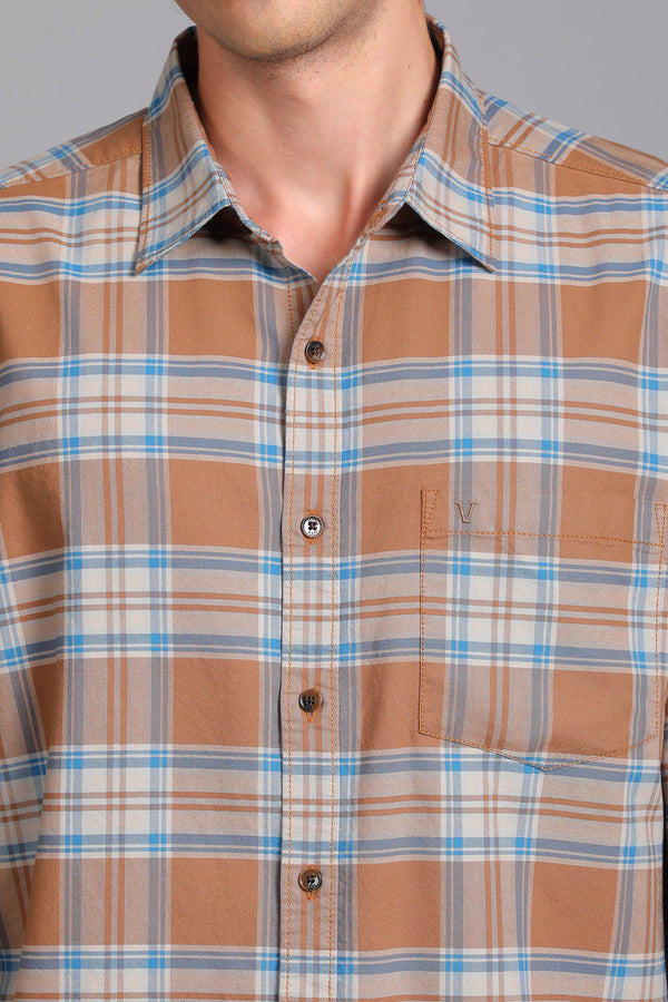 Checked Cotton Casual Shirt - Brown & Blue (image 5)
