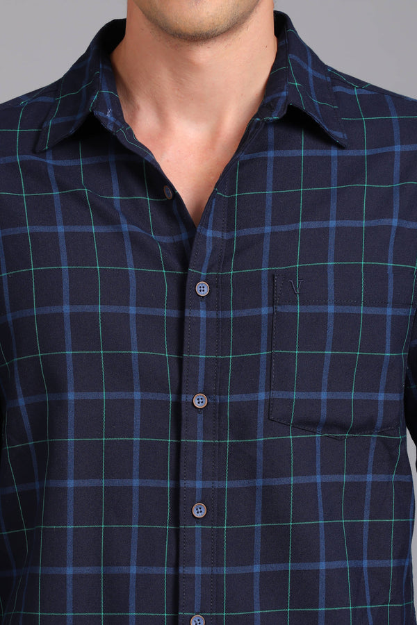 Checked Cotton Casual Shirt - Navy Blue (image 4)