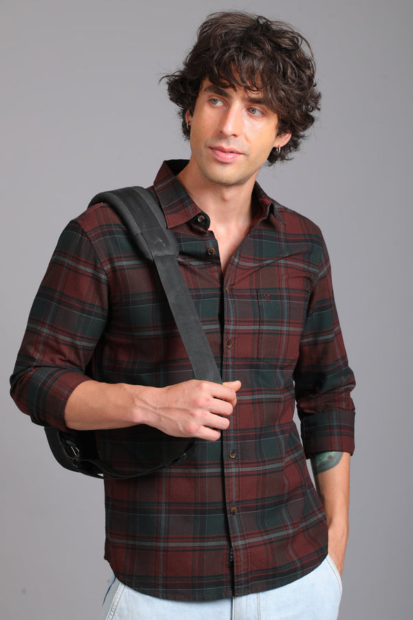 Checked Cotton Casual Shirt - Maroon & Forest Green (image 5)