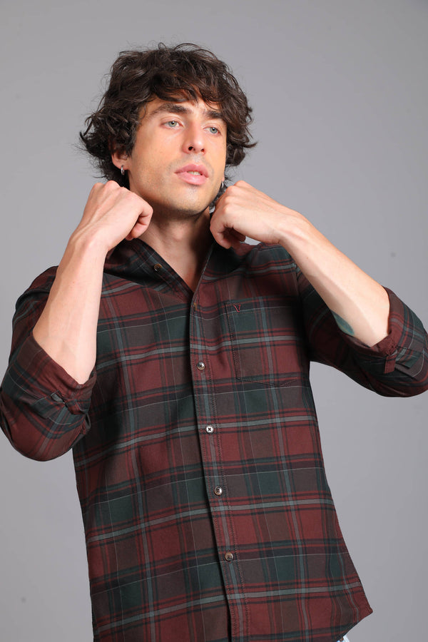 Checked Cotton Casual Shirt - Maroon & Forest Green (image 6)