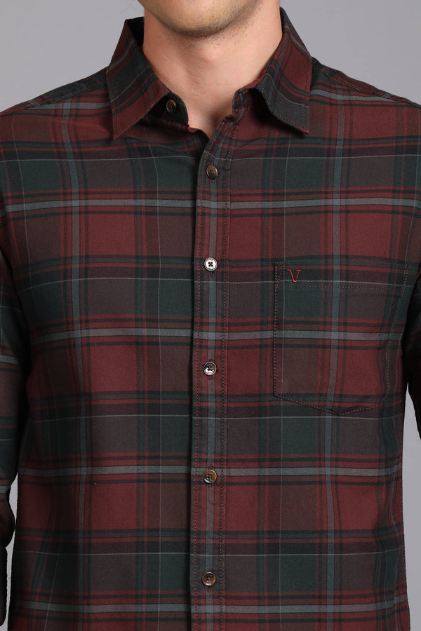 Checked Cotton Casual Shirt - Maroon & Forest Green (image 4)